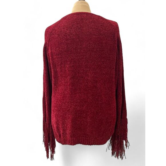 L&B Lucky & Blessed Soft V-Neck Maroon Sweater with Fringe on Sleeves, Size 3X - Picture 7 of 10